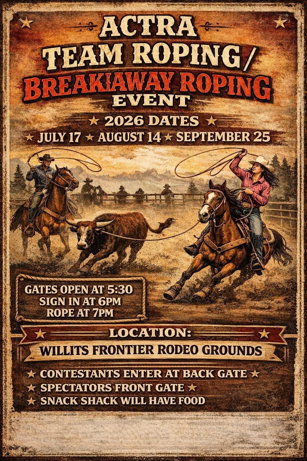 ACTRA Breakaway/Team Roping Jackpot – Willits flyer